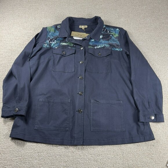 DG2 Diane Gilman Plus Sized Sequined Jacket Blue Women’s Size 2X - Picture 1 of 7